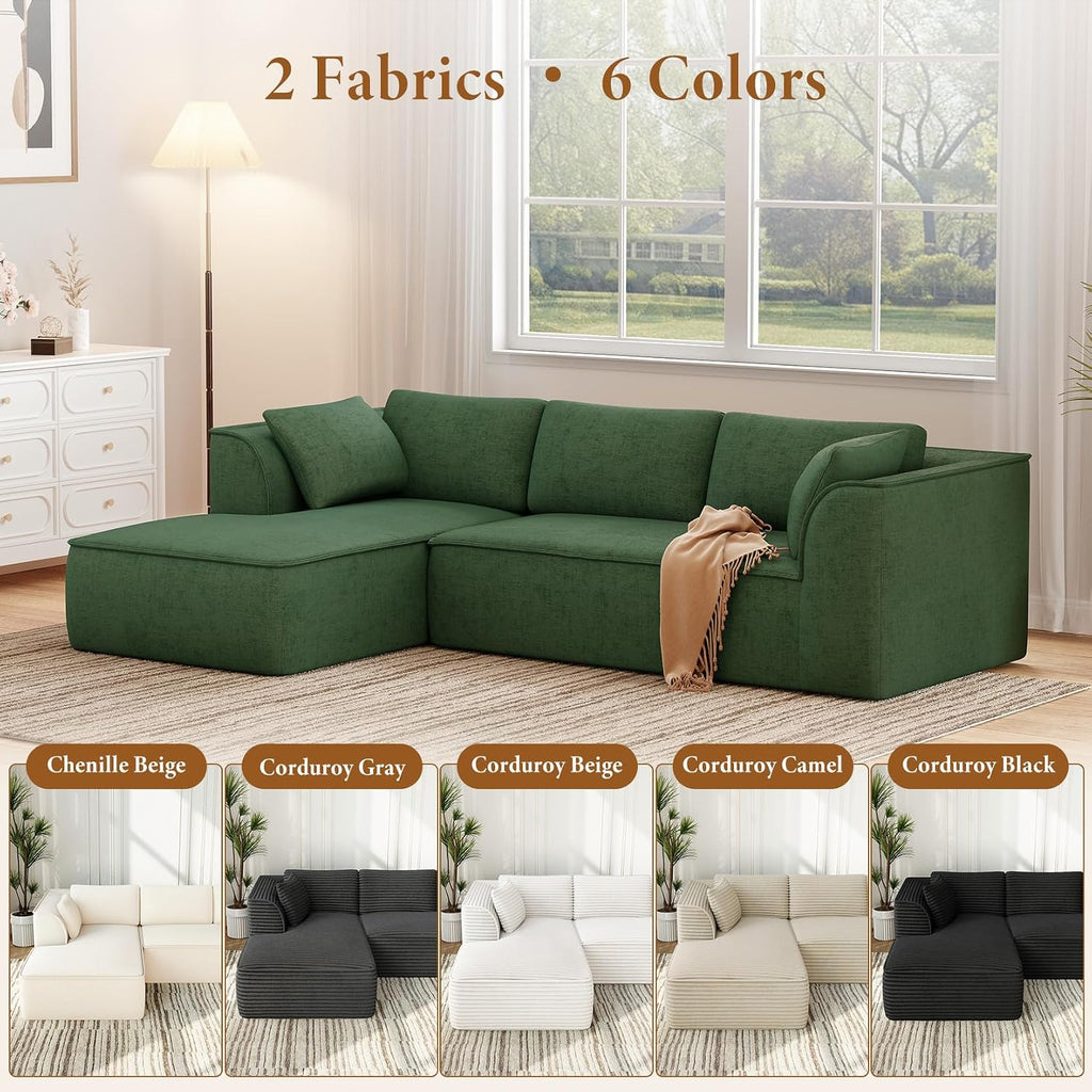 Vesgantti 106' Cloud Couch Sectional Modular Sofa, Deep Seat Comfy Cloud Couch Chenille Memory Foam Sofa Modular Couches for Living Room Bedroom, No Assembly Required (Green, Left-Facing Chaise)