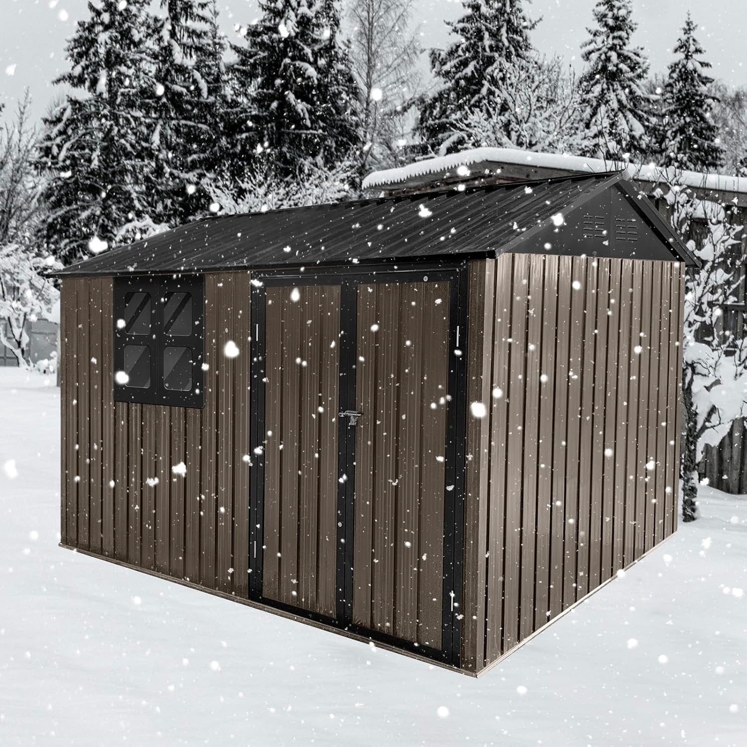 Ball & Cast 6x8 FT Metal Frame Garden Sheds with Lockable Doors and Window,Outdoor Single-Storey Roofed Storage Shed,w/Waterproof Roofs,for Storing Bicycles,Lawnmowers,Barbeques,Brown