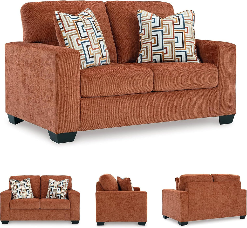 Signature Design by Ashley Aviemore Casual Loveseat with 2 Accent Pillows, Orange