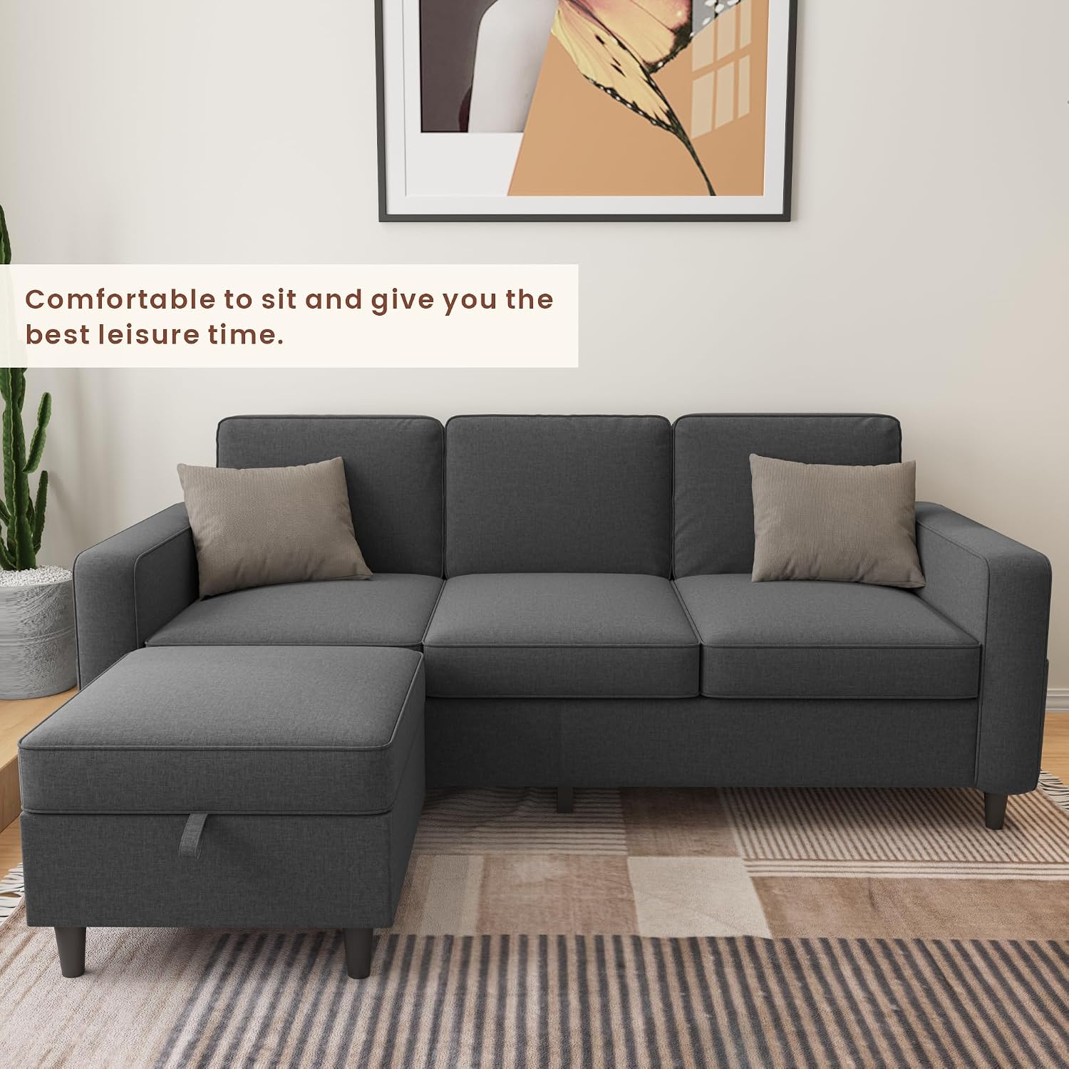 Sectional Couches for Living Room - Deep Seater Couch Living Room-Comfy L Shape Modular Sofa,with Storage Chaise-Washable Covers-Suitable for Living Rooms,Apartments,Rooms and Offices-Dark Gray
