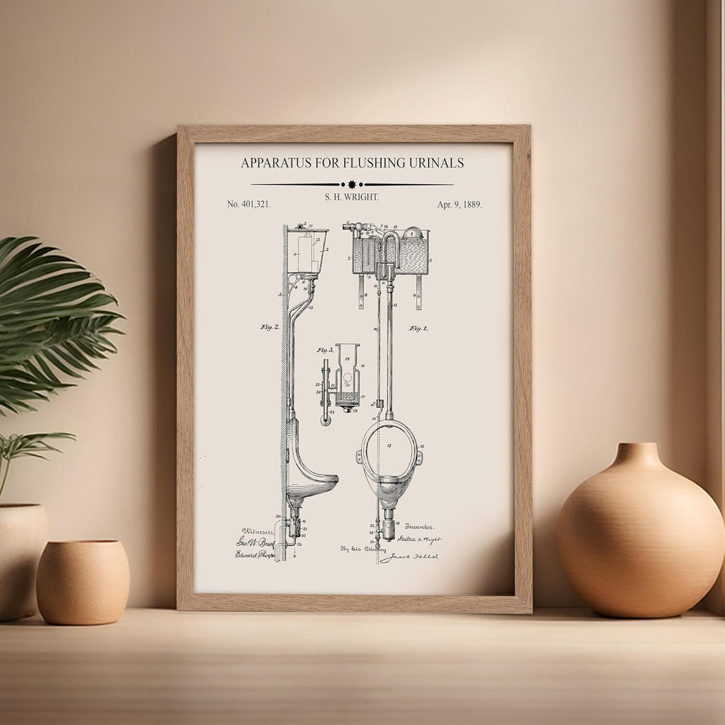 Poster Master 4-Piece Toilet Paper Rolls Blueprint Poster - Water Closet Patent Print - Toilet Art - Bathroom Art - Toilet Paper Art -Technical Drawing Art - Bathroom Decor, 16x20 Beige Framed