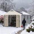 GUNJI 10x12 FT Resin Outdoor Storage Shed with 4 Metal Shed Kit-Perfect to Store Patio Furniture, Garden Tools Bike Accessories, Beach Chairs and Lawn Mower, Begie