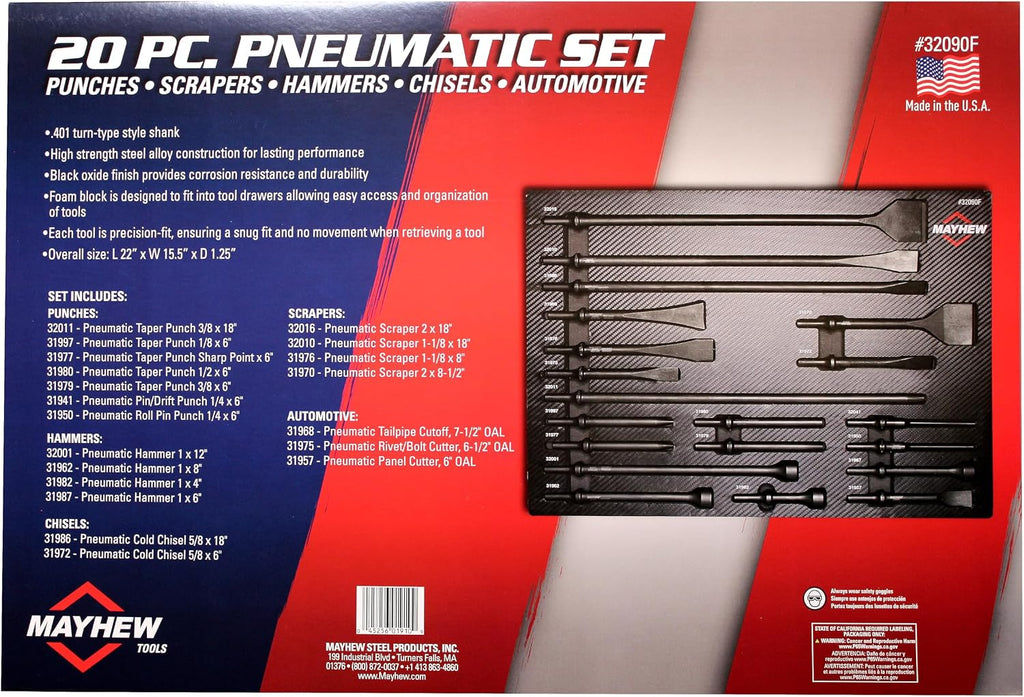 Mayhew Tools 32090F Pneumatic Tool Set, 20-Piece, Black Oxide Finish