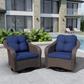 Wicker Swivel Rocking Chairs Set 2, Outdoor Brown Wicker Swivel Glider Chair Outdoor Rocking Chair with Water-Resistant Cushions, Blue