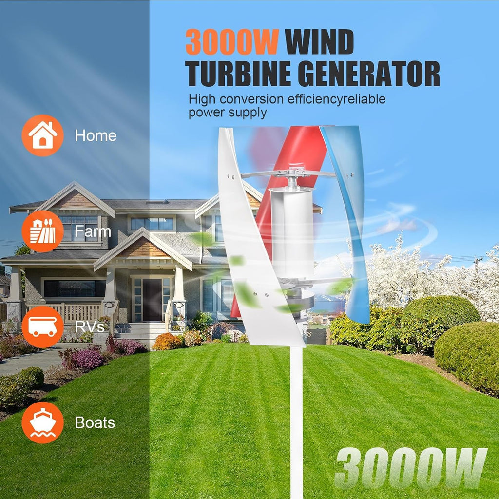 Wind Turbine Kit - 3 Leaves Wind Powered Generator 3000W - Quiet AC Permanent Magnet Generator, Windmill Household for Street Lighting