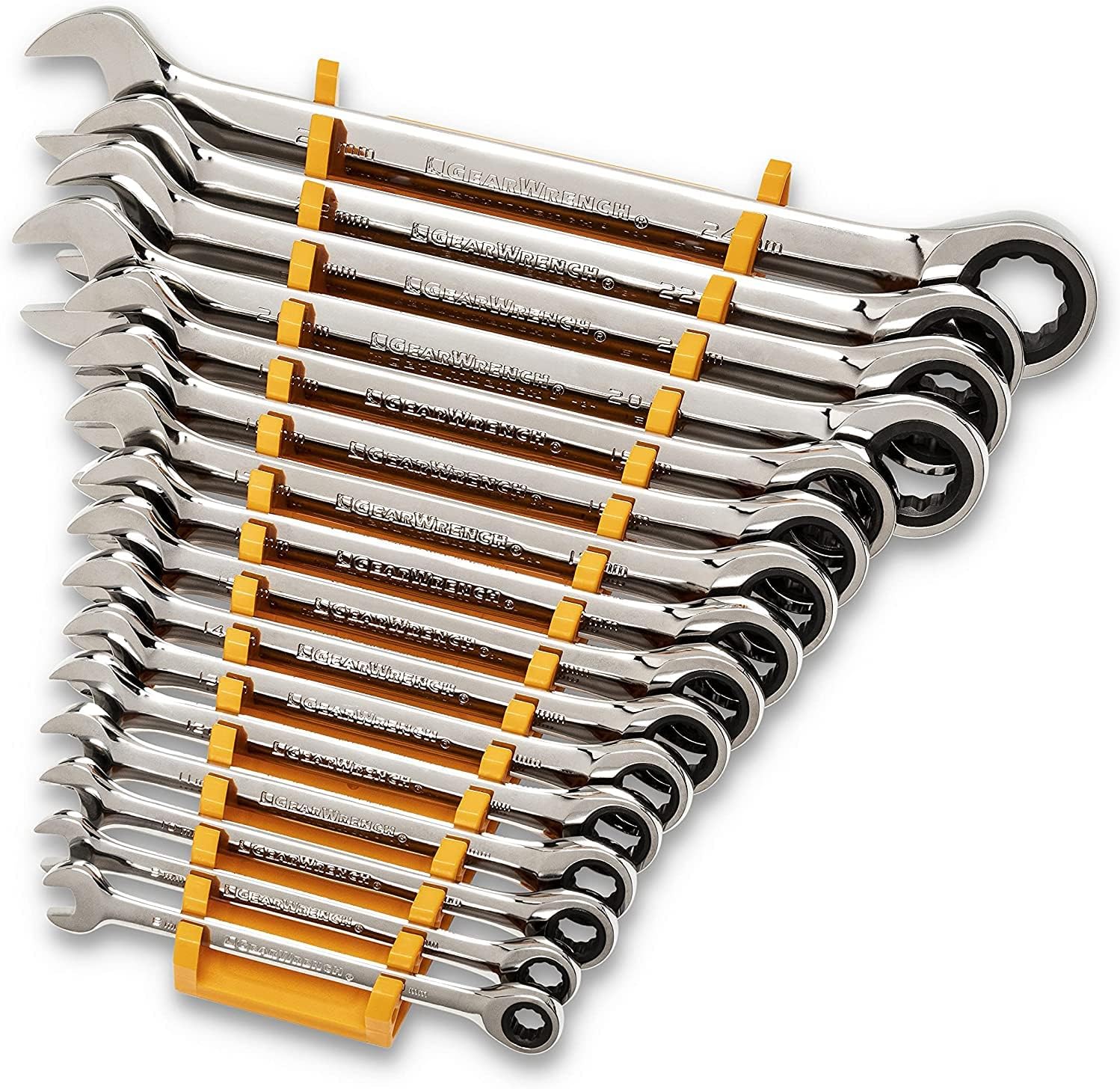 GEARWRENCH 30 Piece 12 Point Ratcheting Combination SAE/Metric (1/4-1 in., 8-24 mm) Wrench Set with Wrench Racks - 86702