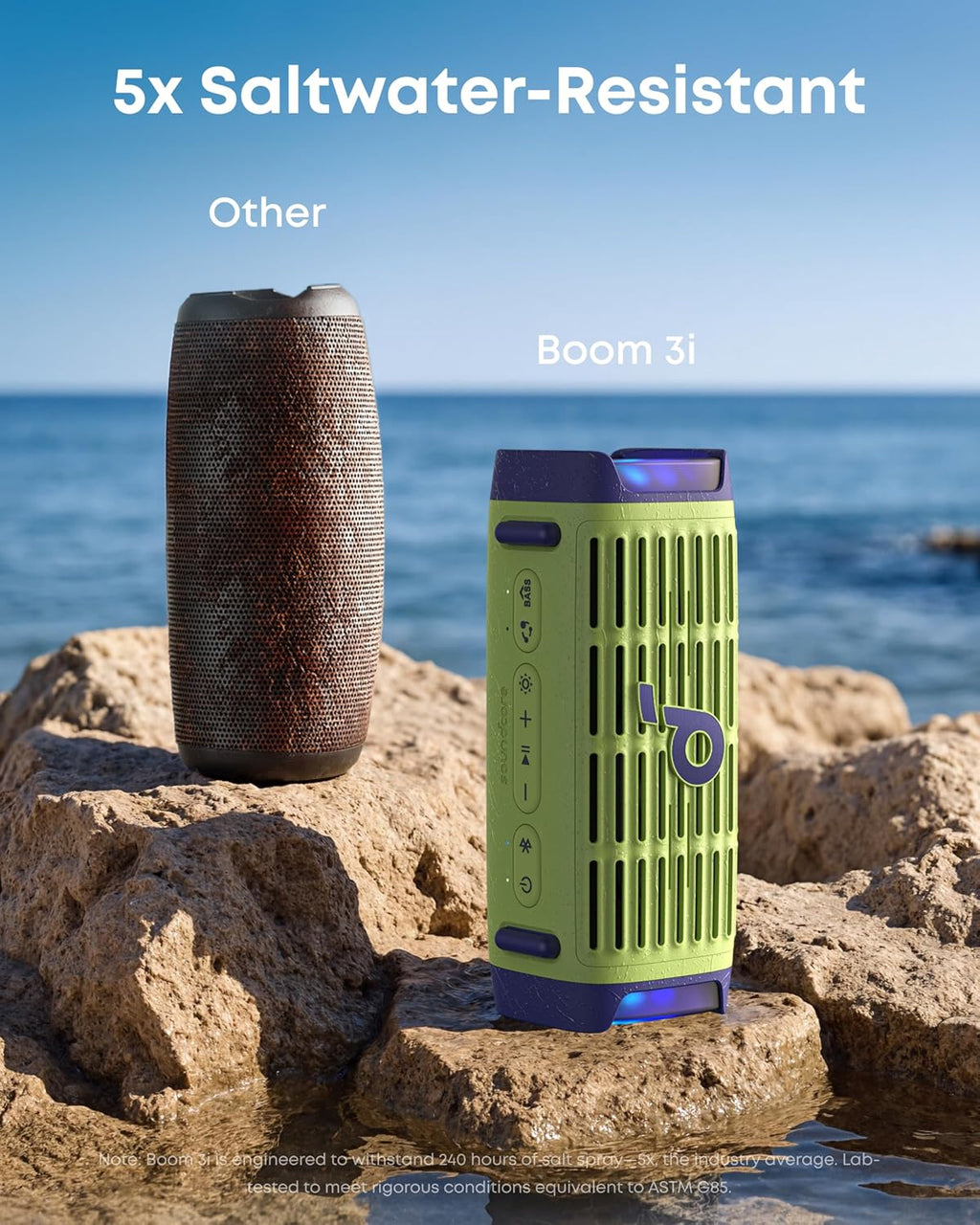 Soundcore Boom 3i by Anker, Compact Outdoor Speaker, IP68 Waterproof, Floating Playback, Saltwater-Resistant, BassUp 2.0, 50W Portable Speaker, Bluetooth 5.3, 16H, TWS, Kayak/Fishing/Camping-Green
