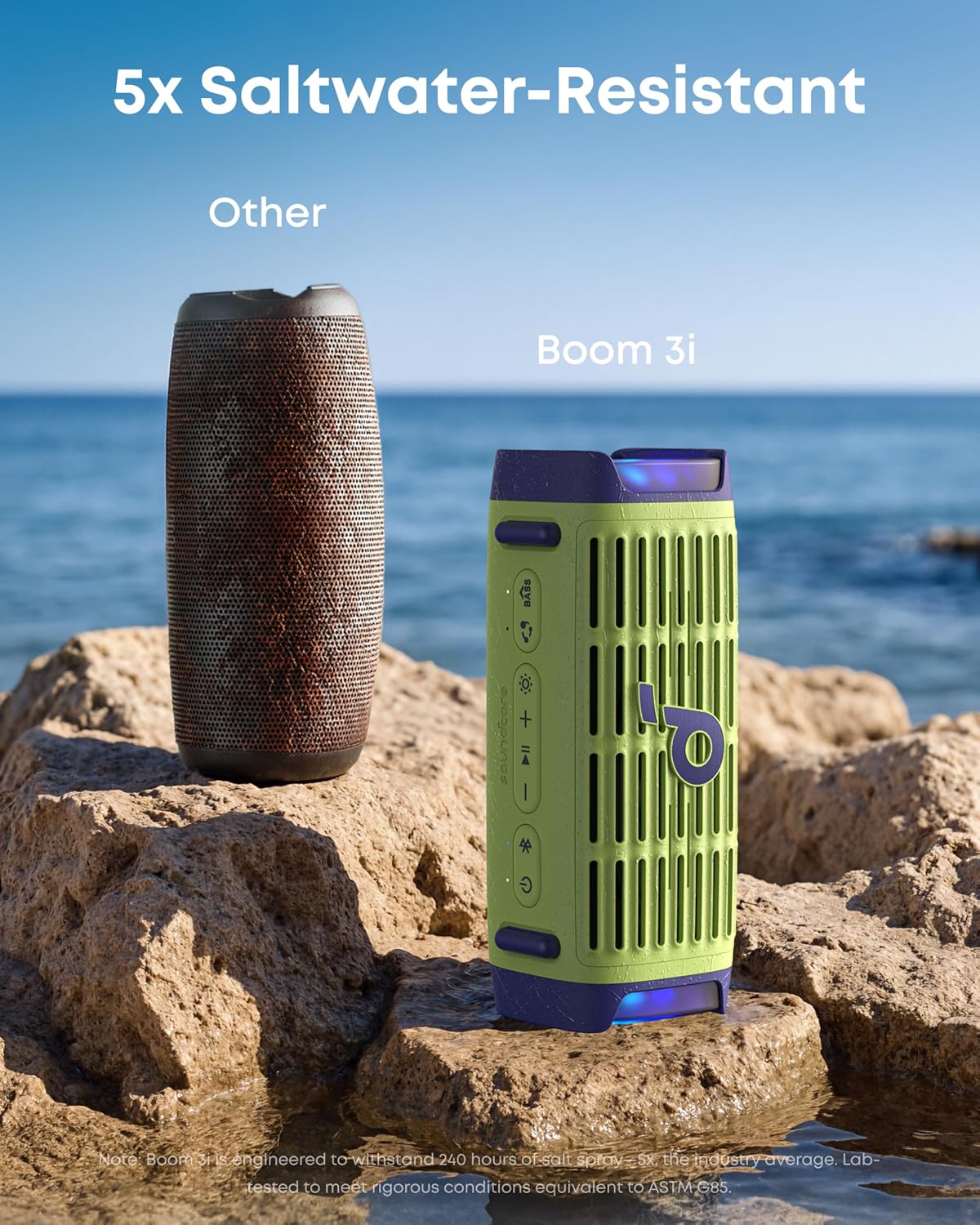 Soundcore Boom 3i by Anker, Compact Outdoor Speaker, IP68 Waterproof, Floating Playback, Saltwater-Resistant, BassUp 2.0, 50W Portable Speaker, Bluetooth 5.3, 16H, TWS, Kayak/Fishing/Camping-Green