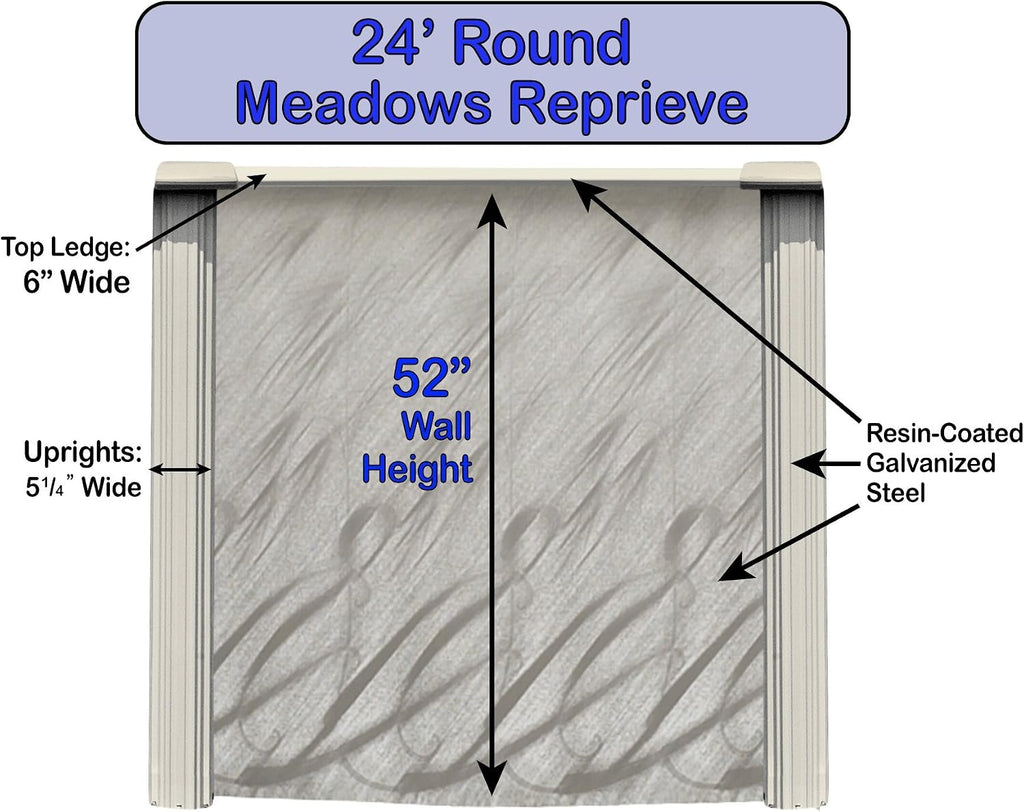 Lake Effect Pools 'Meadows Reprieve' 24' Round Above Ground Swimming Pool | 52' Inch Height | Resin Protected Steel Sided Walls | Includes a Solid Blue Overlap Pool Liner and Widemouth Skimmer