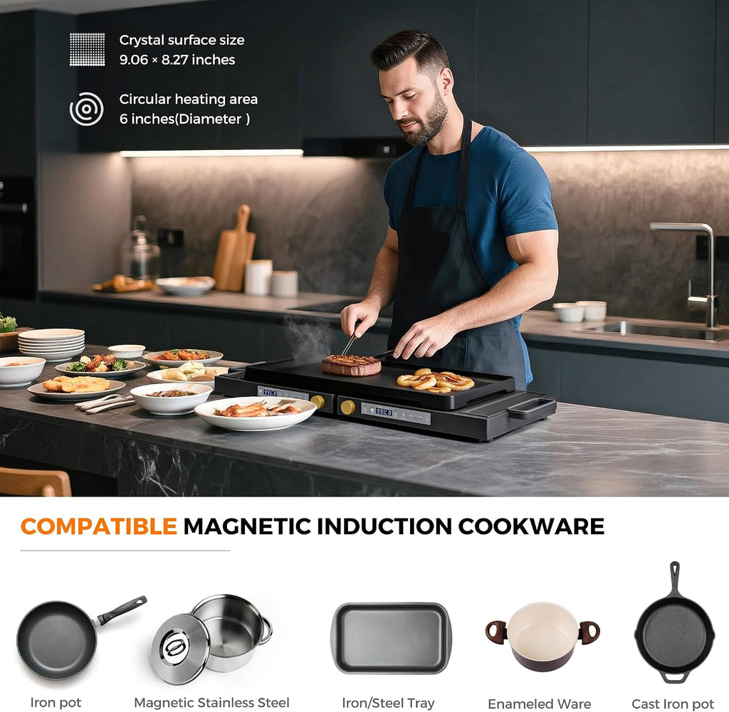 Double Induction Cooktop, 1800W Portable Dual Burner with 8 Power Levels, Sensor Touch Control & 99-Min Timer, Fold-n-Store Design for RV, Small Kitchen & Outdoor Cooking (black)