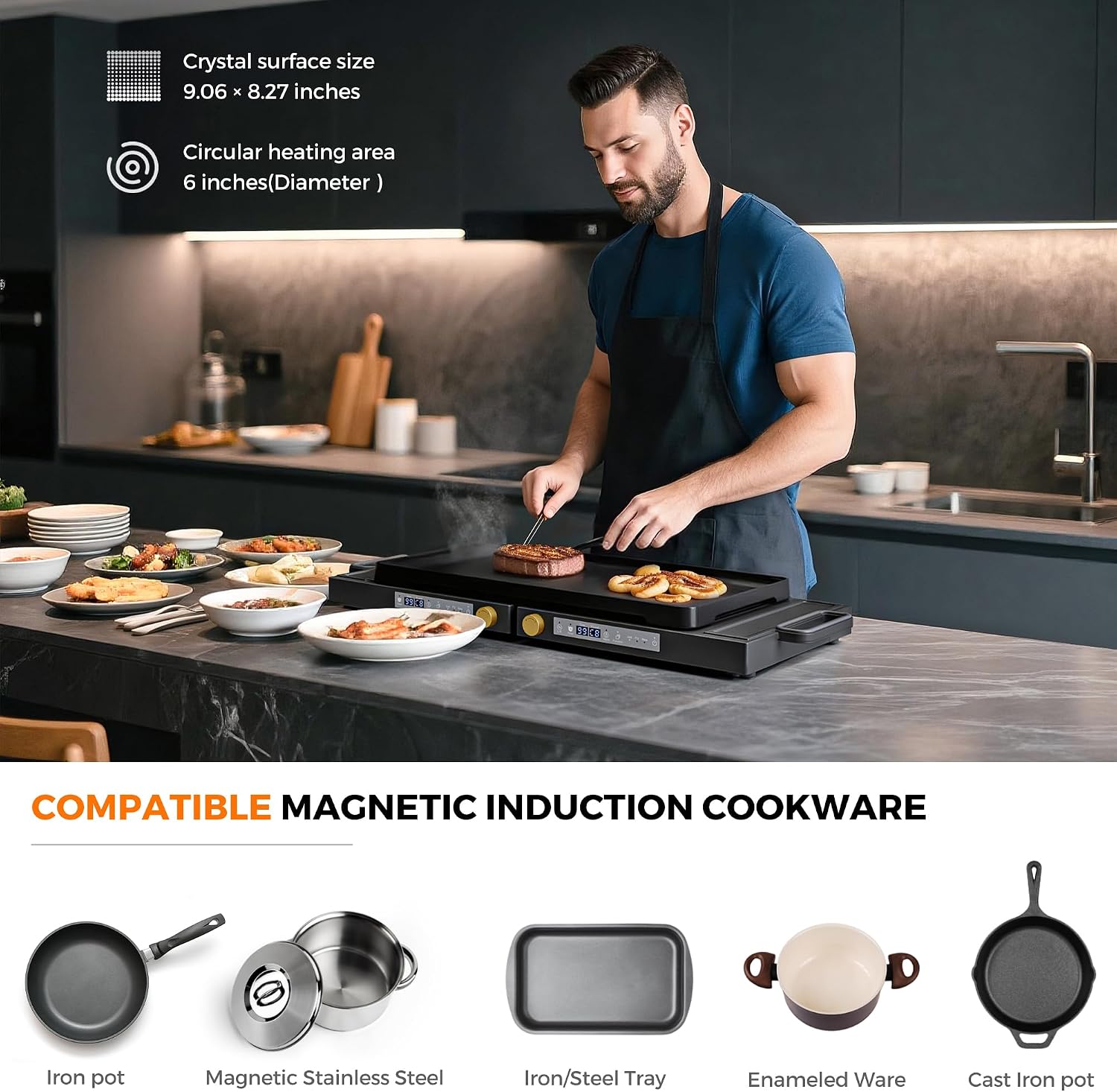 Double Induction Cooktop, 1800W Portable Dual Burner with 8 Power Levels, Sensor Touch Control & 99-Min Timer, Fold-n-Store Design for RV, Small Kitchen & Outdoor Cooking (black)