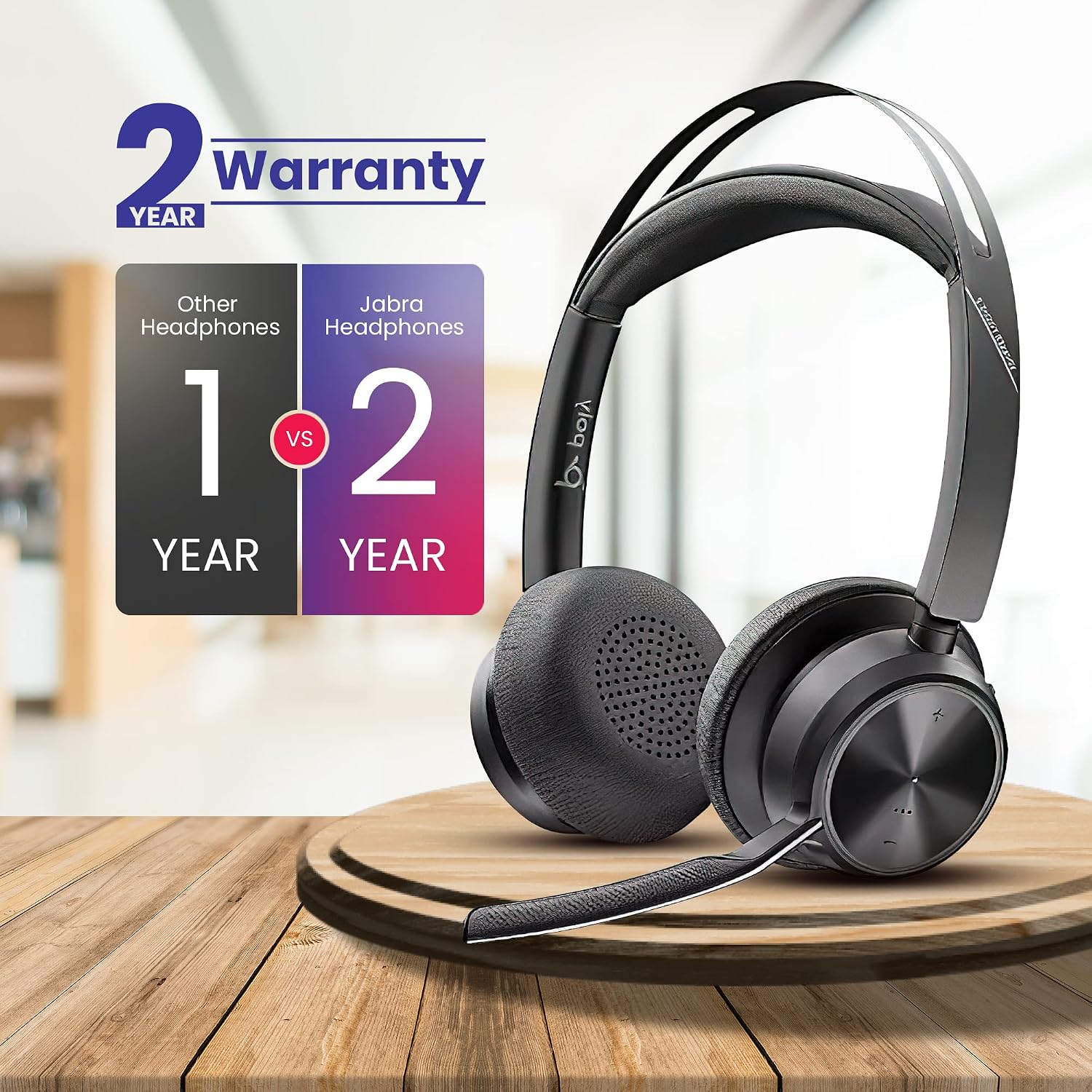 Plantronics Poly Voyager Focus 2 UC Bluetooth Headset with Charging Stand, USB-C/A Adapters, Connects to Teams, Zoom and Phone Calls on Laptops PC/Mac and Cellphones, Enhances Audio, GTW Cloth