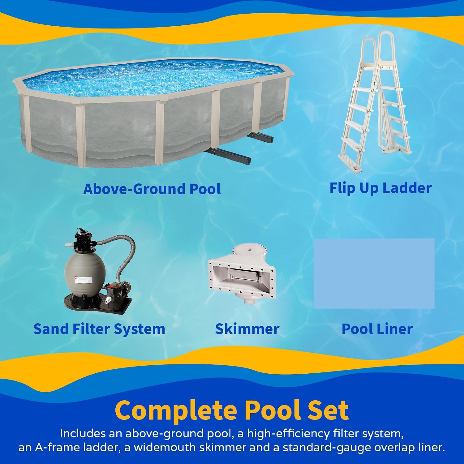Trinity 18-ft x 33-ft Oval 52-in Deep Steel Wall Pool Package with 7-in Top Rail