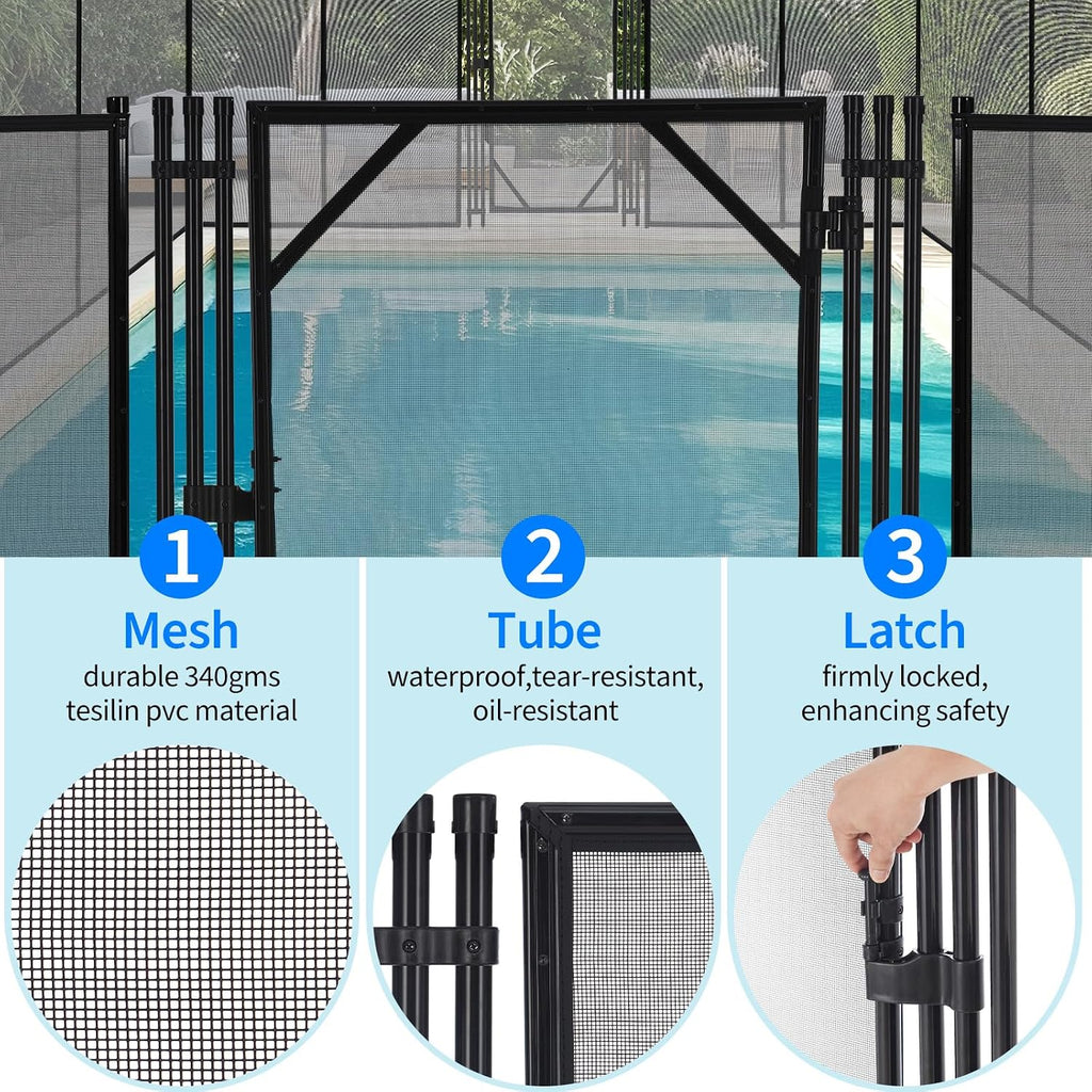 4Ft x 2.5Ft Pool Fence Gate, Heavy Duty Steel Aluminum Frame, Pool Safety Fence Gate Kit with Stainless Steel Latch for Inground/Above Ground Pools, DIY Installation, Black