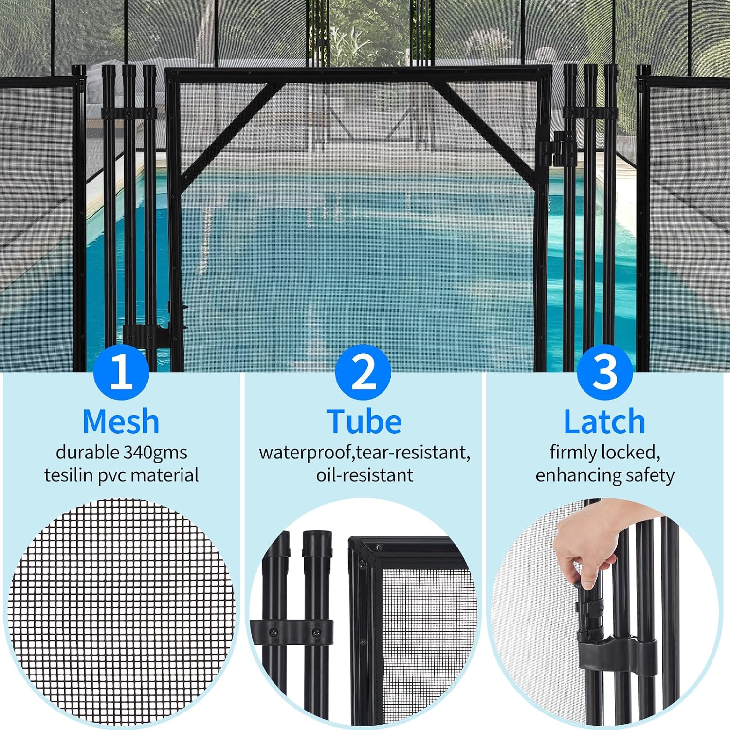4Ft x 2.5Ft Pool Fence Gate, Heavy Duty Steel Aluminum Frame, Pool Safety Fence Gate Kit with Stainless Steel Latch for Inground/Above Ground Pools, DIY Installation, Black