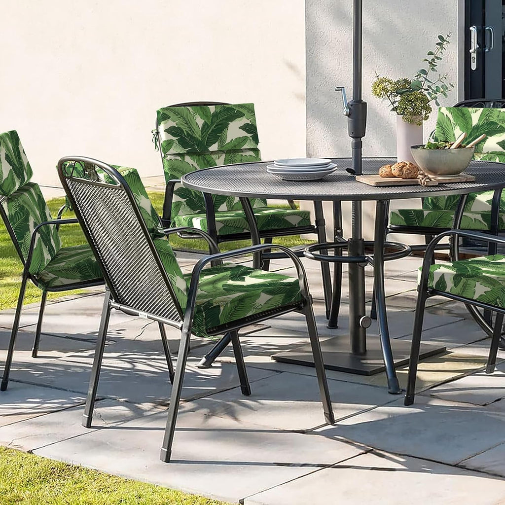 DYTXIII Outdoor High Back Chair Cushions Set of 2, 44'x22' Water Repellent Patio Seat Cushions with Elastic Sponge, All Weather Chair Pads for Rocking, Dining, Patio Furniture - Swaying Palms Green