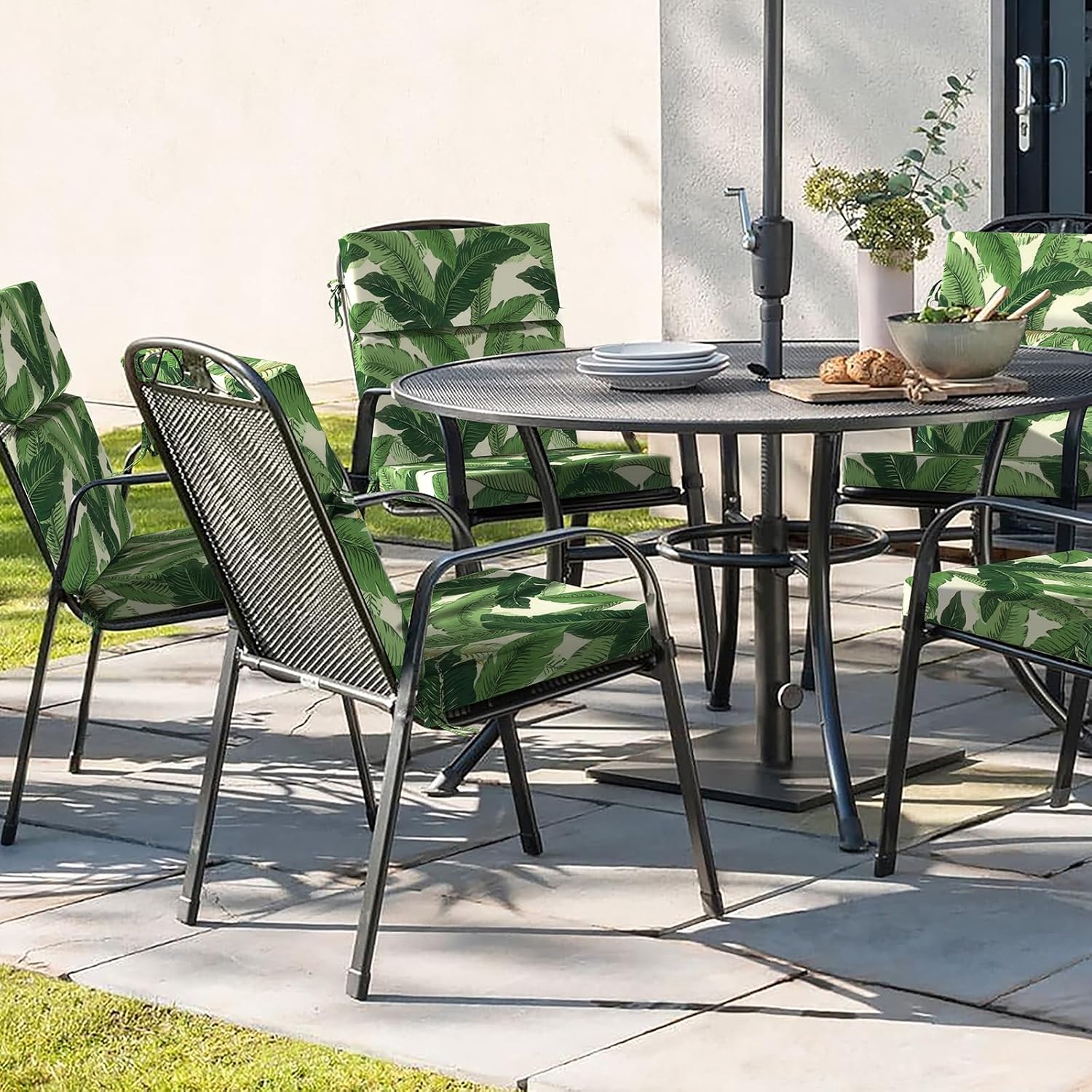 DYTXIII Outdoor High Back Chair Cushions Set of 2, 44'x22' Water Repellent Patio Seat Cushions with Elastic Sponge, All Weather Chair Pads for Rocking, Dining, Patio Furniture - Swaying Palms Green