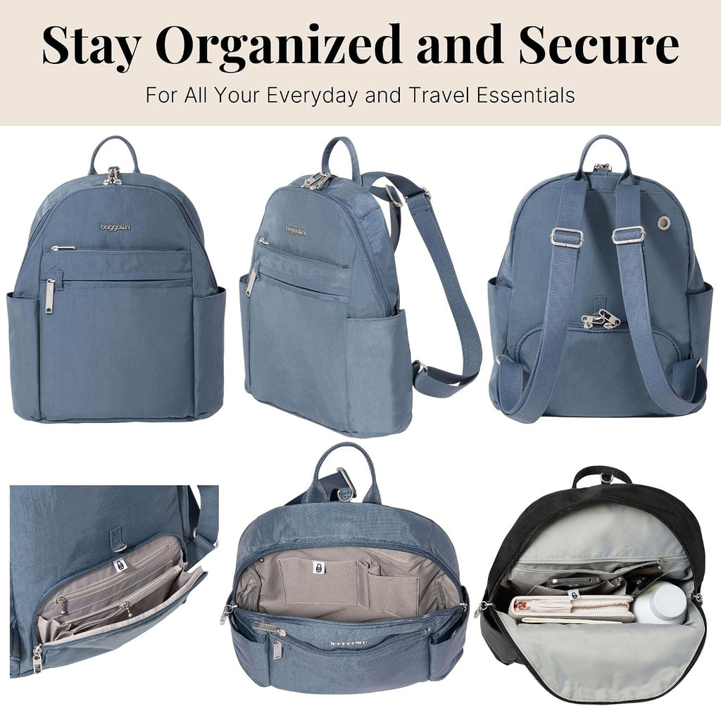 Baggallini Securtex® Anti-theft Vacation Travel Backpack 10x13 Slash-Resistant Nylon Daypack w/RFID