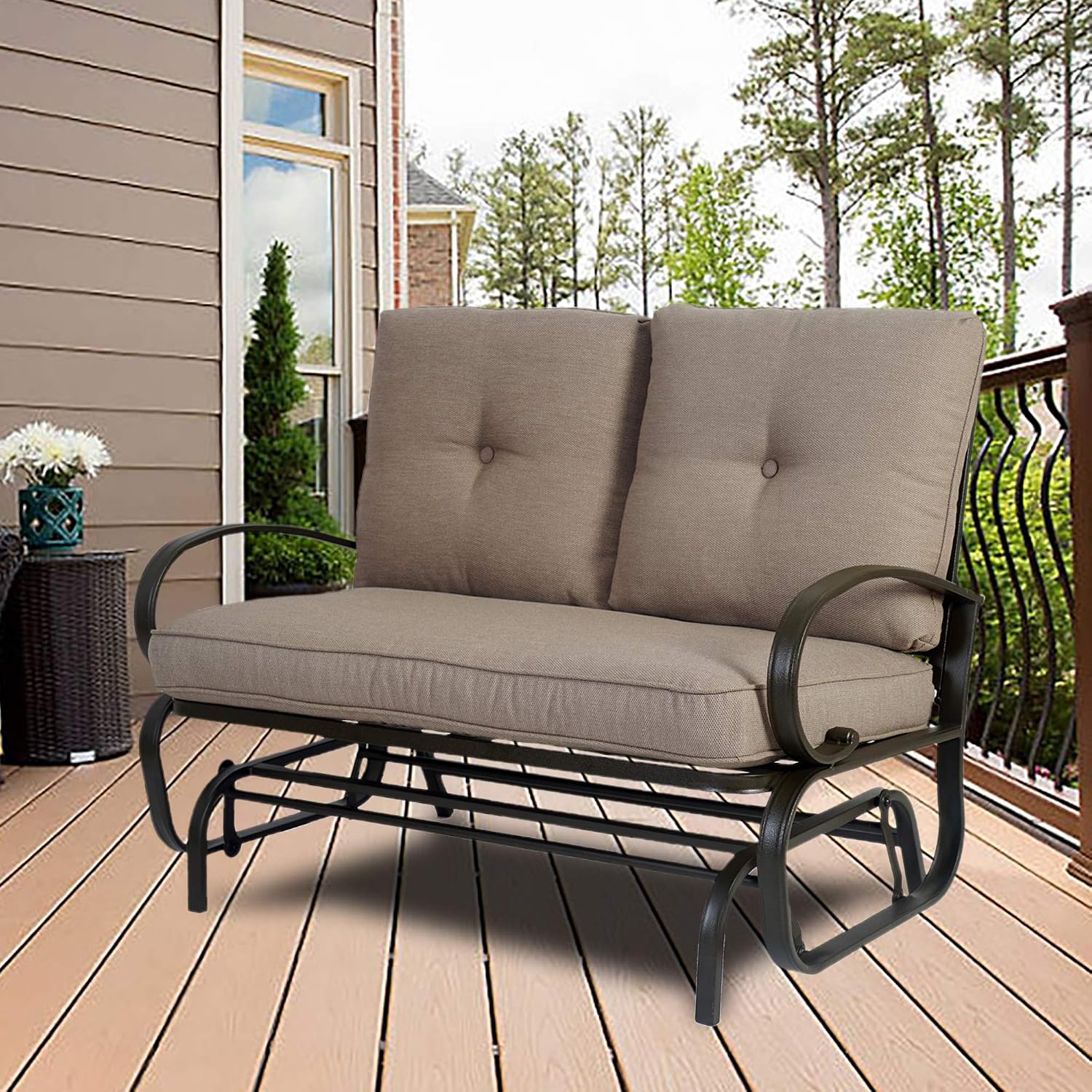 Kozyard Cozy Patio Glider Bench - Outdoor Rocking Loveseat with Sturdy Frame and Cushioned Seats for Patio, Yard - Rocker Swing with Outdoor Seating, Perfect for Porch Outdoo (Beige)