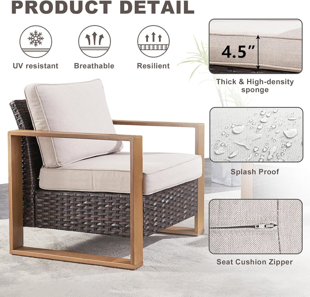 Rilyson Wicker Outdoor Patio Chairs Set of 2, Rattan Patio Furniture Chairs with Sturdy Frame,All-Weather PE Wicker,Wide Armrest,Deep Seating and Thick Cushions for Deck Porch Garden(Brown/Beige)