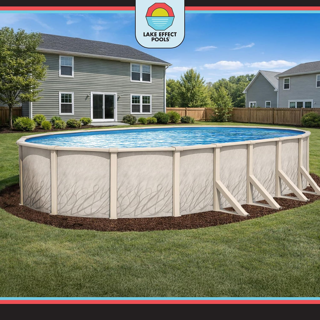 Lake Effect Pools 'Meadows' 12 ft x 24 ft Oval Above Ground Swimming Pool | 52 Inch Steel Side Walls | Kit Includes: 25 Gauge Overlap Liner & Widemouth Skimmer