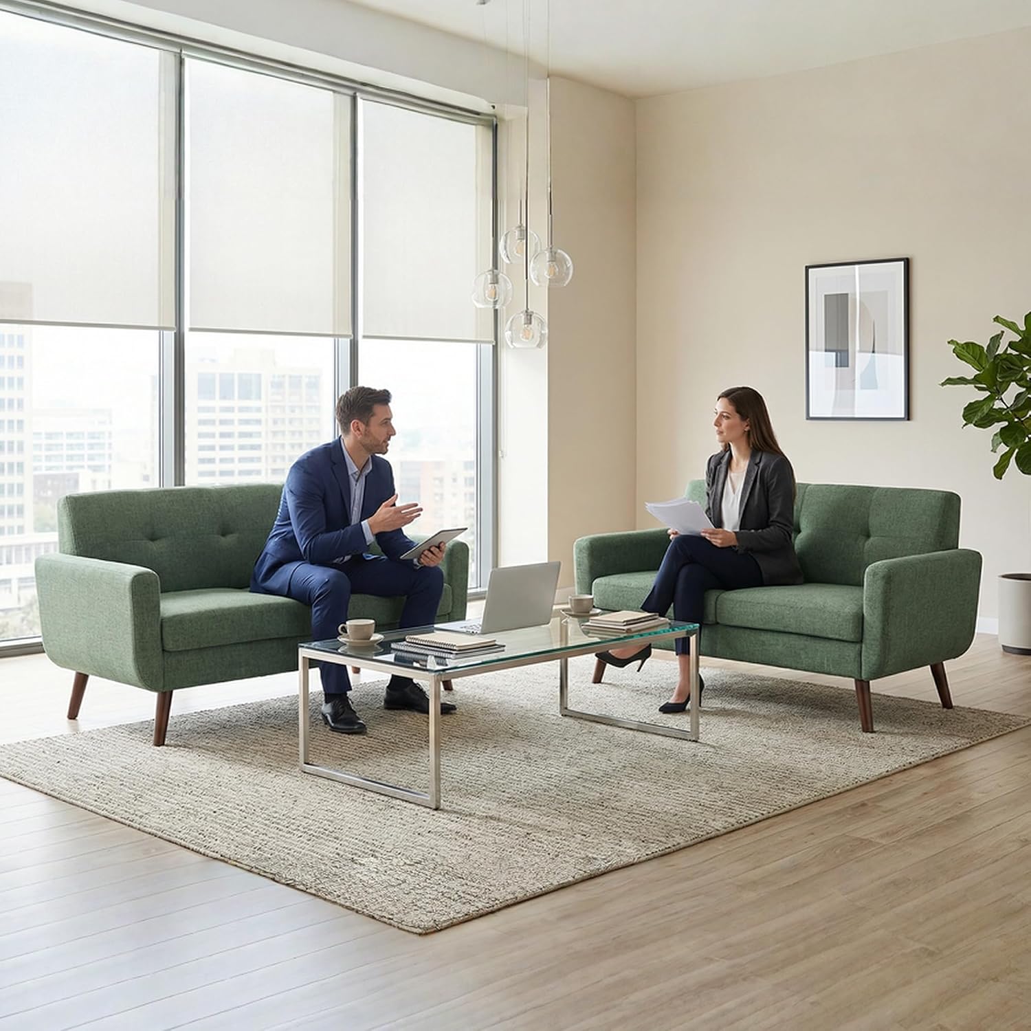 Tbfit 56' W Loveseat Sofa, Mid Century Modern Decor Love Seat Couches for Living Room, Button Tufted Upholstered Small Couch for Bedroom, Solid and Easy to Install Love Seats Furniture, Green