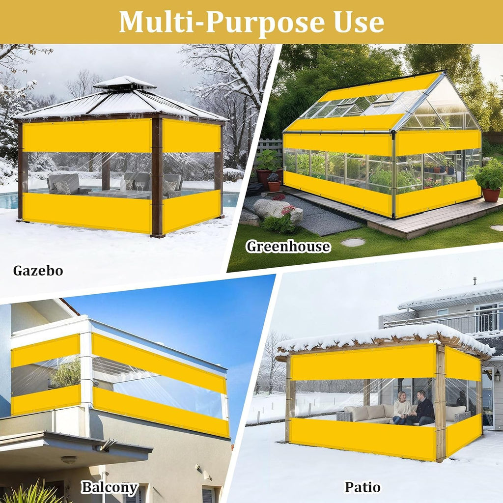 Shade&Beyond Outdoor Vinyl Curtain, 14'W x 20'L Heavy Duty Clear Tarp with Grommets Waterproof, Privacy Clear Panel UV-Resistant for Pergola Gazebos Porch Enclosure Patio(Customized Size, Yellow)