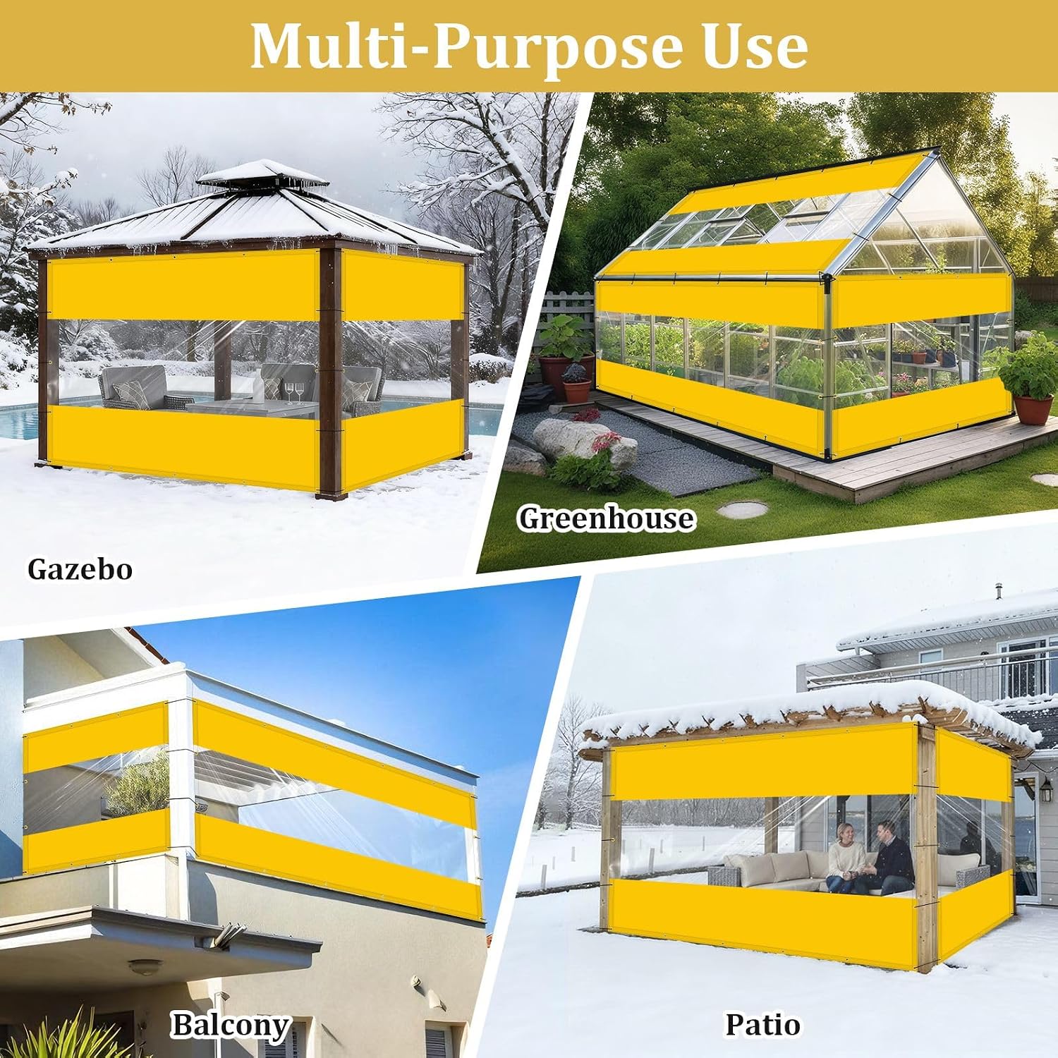 Shade&Beyond Outdoor Vinyl Curtain, 14'W x 20'L Heavy Duty Clear Tarp with Grommets Waterproof, Privacy Clear Panel UV-Resistant for Pergola Gazebos Porch Enclosure Patio(Customized Size, Yellow)
