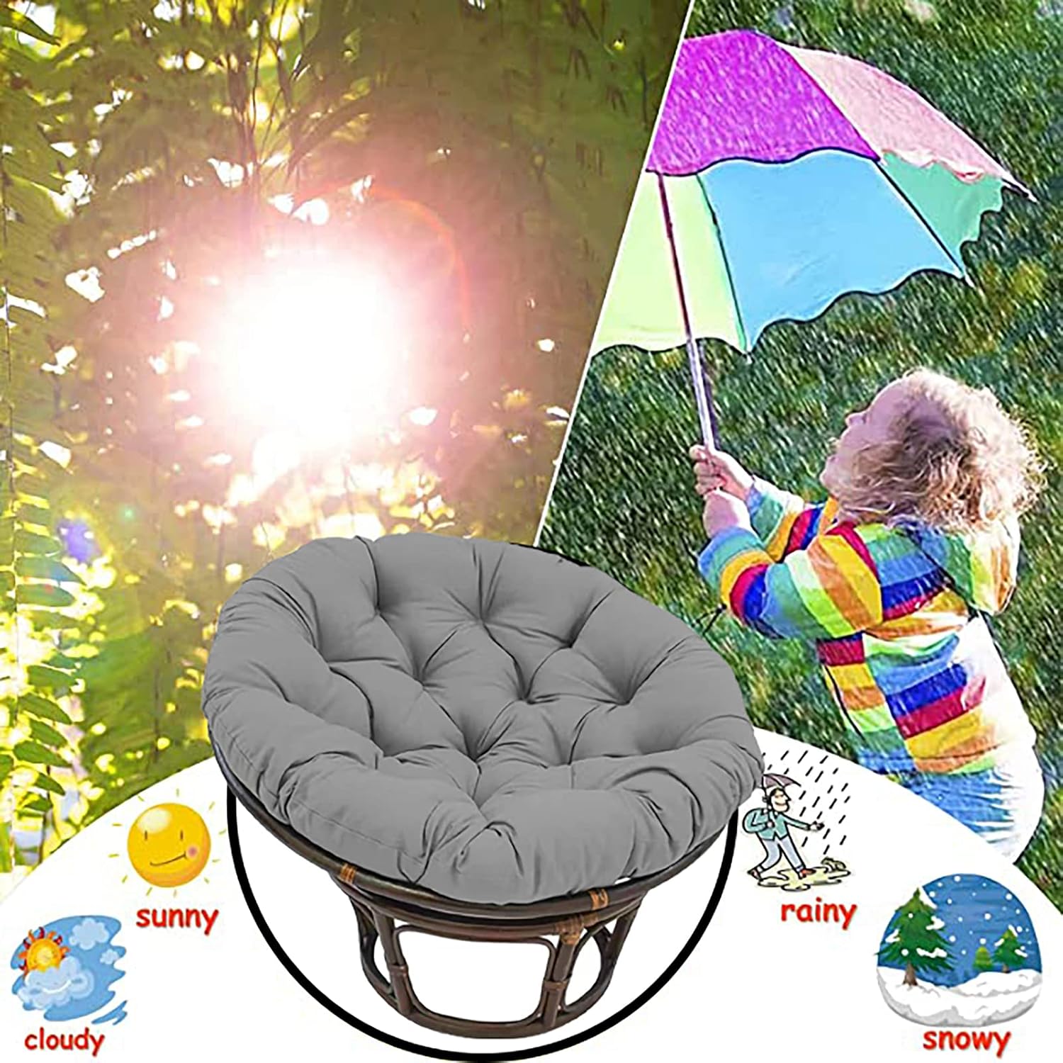 HUHJYUGE Hanging Chair Cushion Only, Outdoor Waterproof Hanging Egg Chair Cushion, Thickened Round Hanging Basket Chair Cushion, for Indoor or Outdoor Swing Rocking Chair