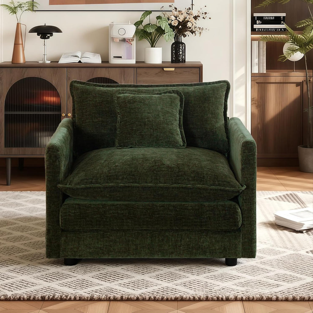 SoarFlash Chenille Single Seat Sofa, with Armests, Green