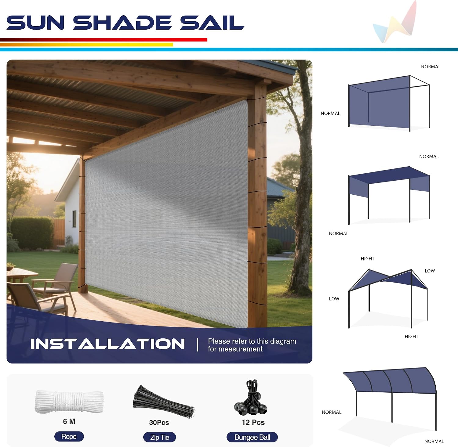 Windscreen4less 8' x 30' Sun Shade Sail Straight Edge Sun Shade Canopy Cover Outdoor with Grommets D-Ring UV Block for Pergola Backyard Patio (Light Gray)