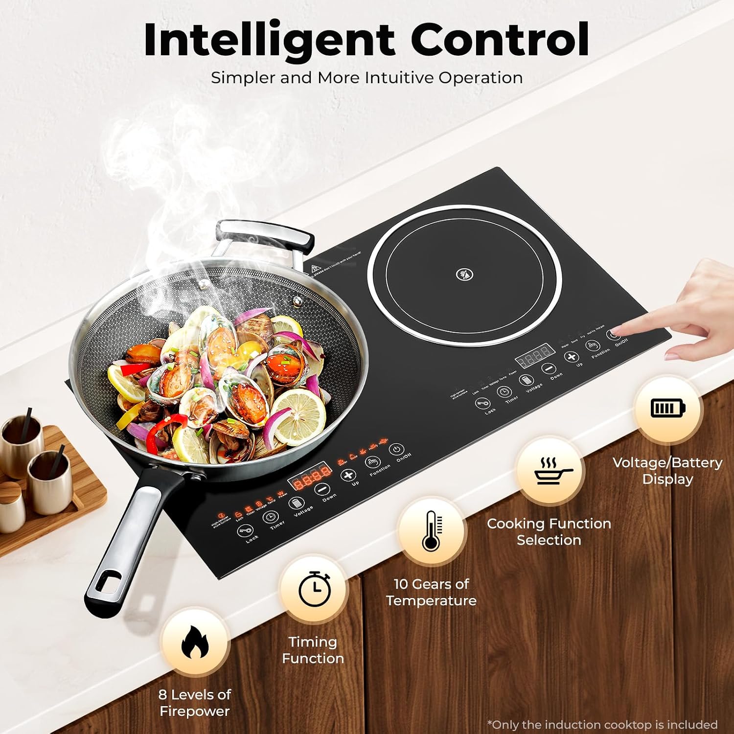 Built in Electric Stove Top,Induction Cooktop,Portable 1200W Induction Cooker 2 Burner Independent Touch Control,Ceramic Electric Stove with 8 Temperature,Power Level (2 Burners,1200W)