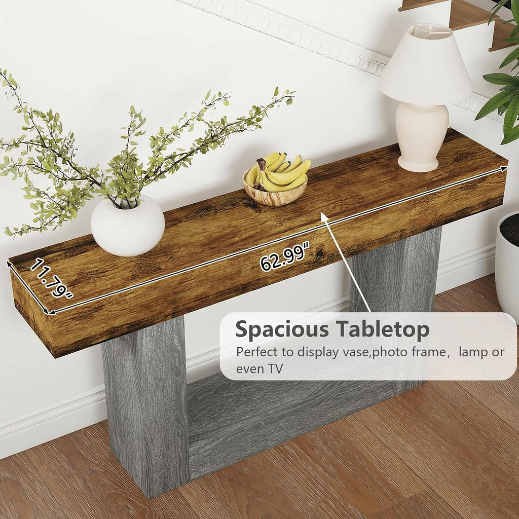 Spaco 63'' Long Console Table,2 Tier Farmhouse Entryway Table Sofa Table with Storage,Wood Behind Couch Table for Living Room, Hallway,Foyer