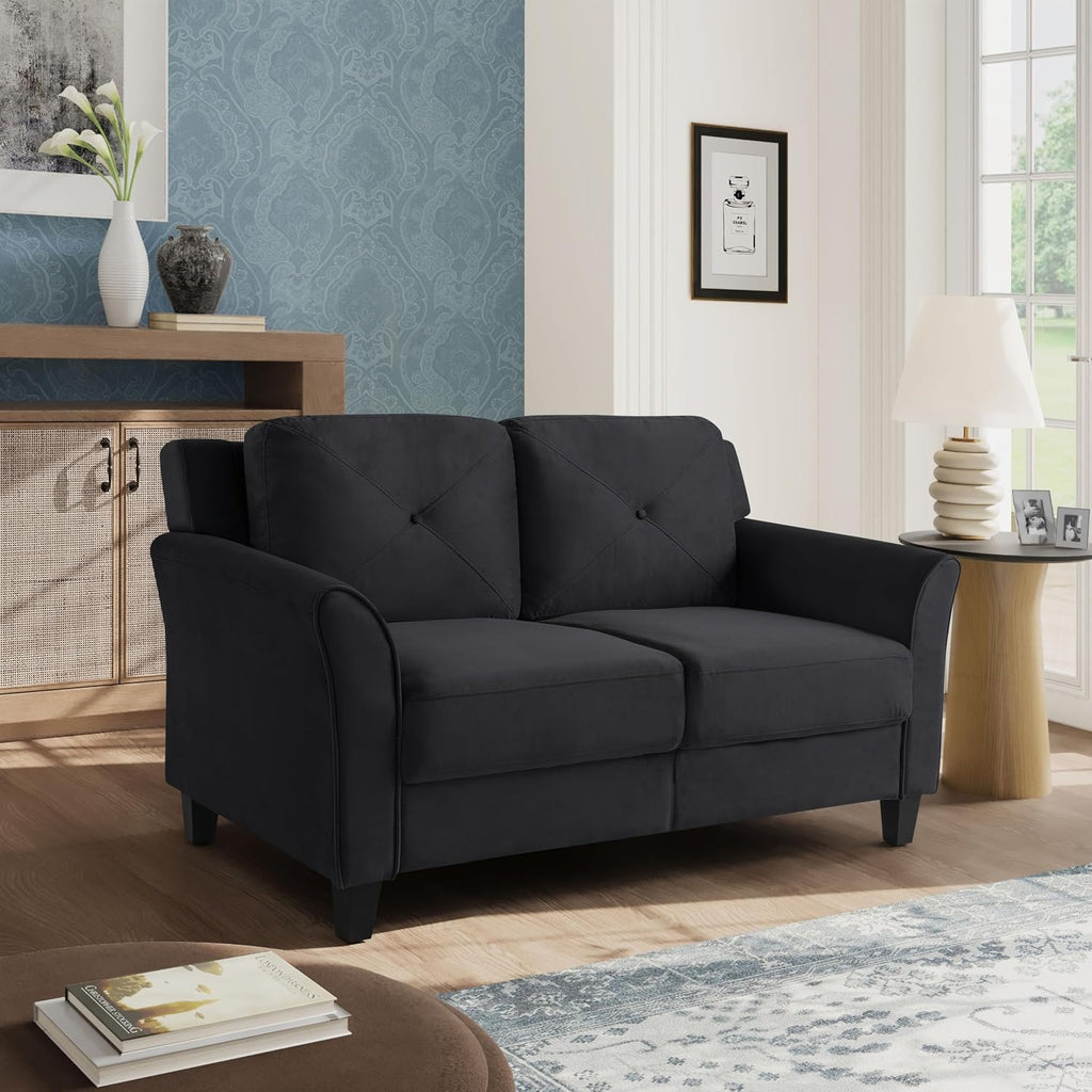 Studio Living Harrington 57.9' Loveseat, Transitional Modern, Pocket Coil Comfort, Easy Assembly, Microfiber Fabric, Black