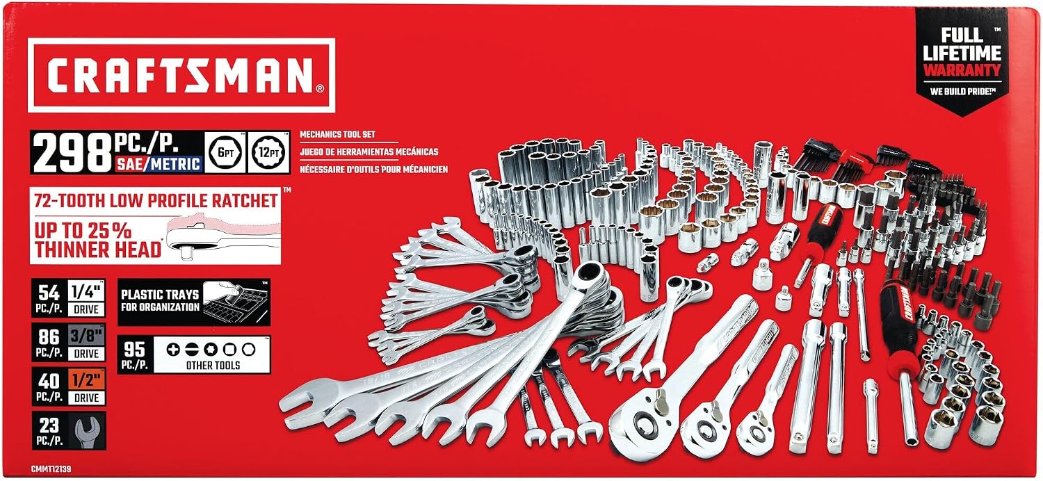 CRAFTSMAN Mechanics Tool Set, 298 Piece Hand Tool and Socket Set SAE/Metric (CMMT12139)