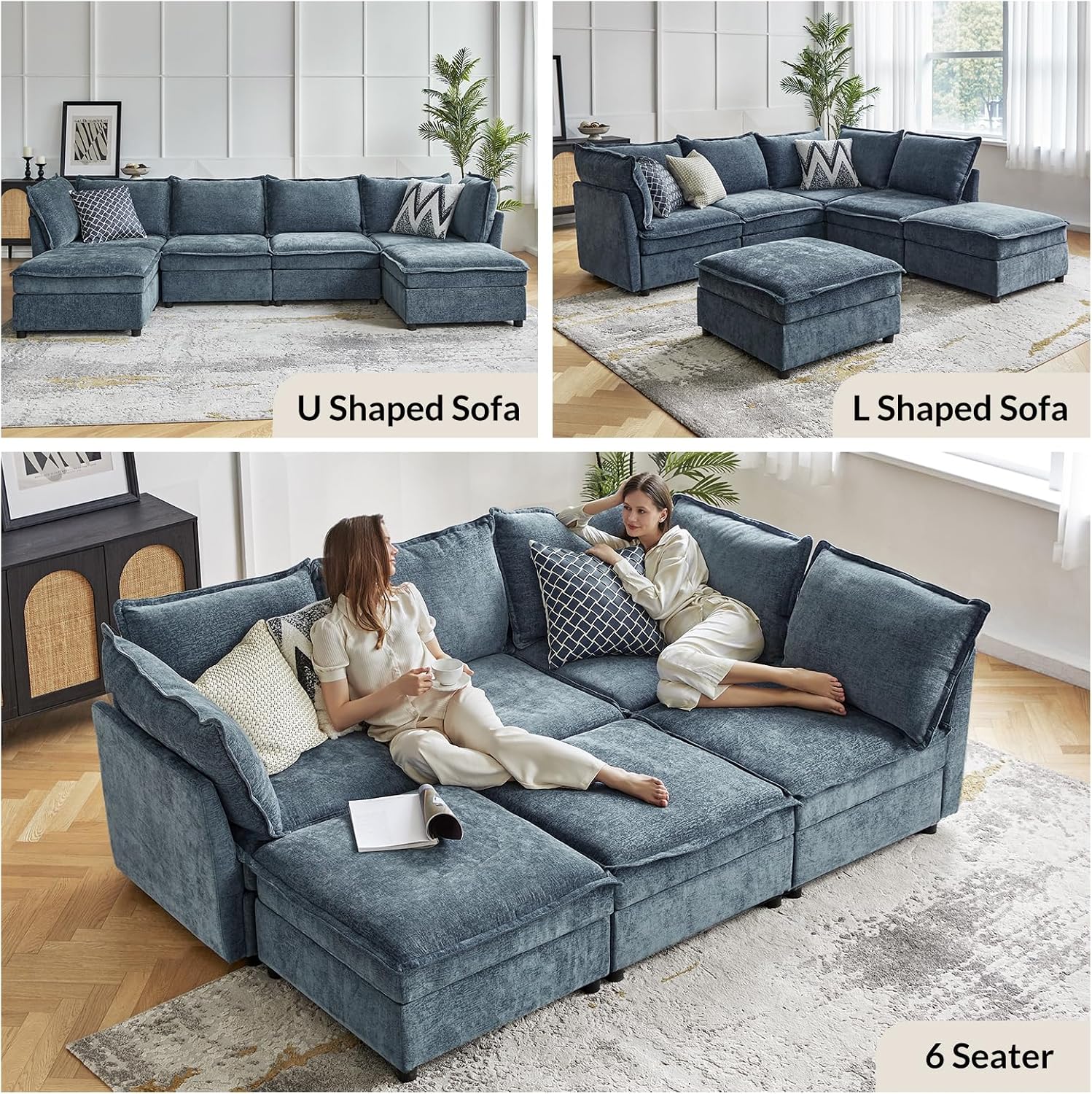 HULALA HOME Side Armrest Module for Sectional Sofa Couch, Two Armrests Included, Blue
