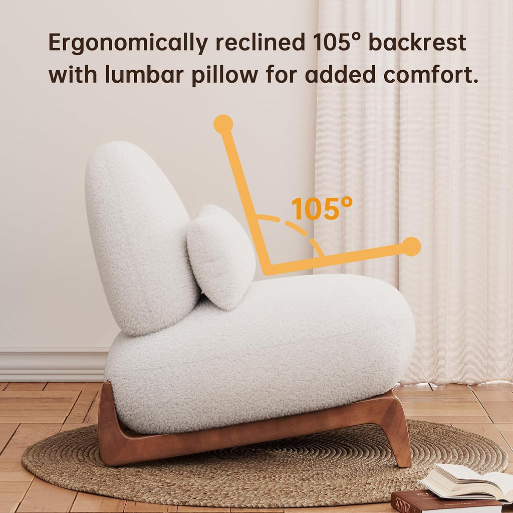 Morden Fort Cloud Boucle Chairs - Modern Accent Chairs Set of 2, Sturdy Tilted Wood Legs with Thick Cushion Comfy Lumbar Pillow Armless Reading Chairs for Living Room Lounge Bedroom - Off White