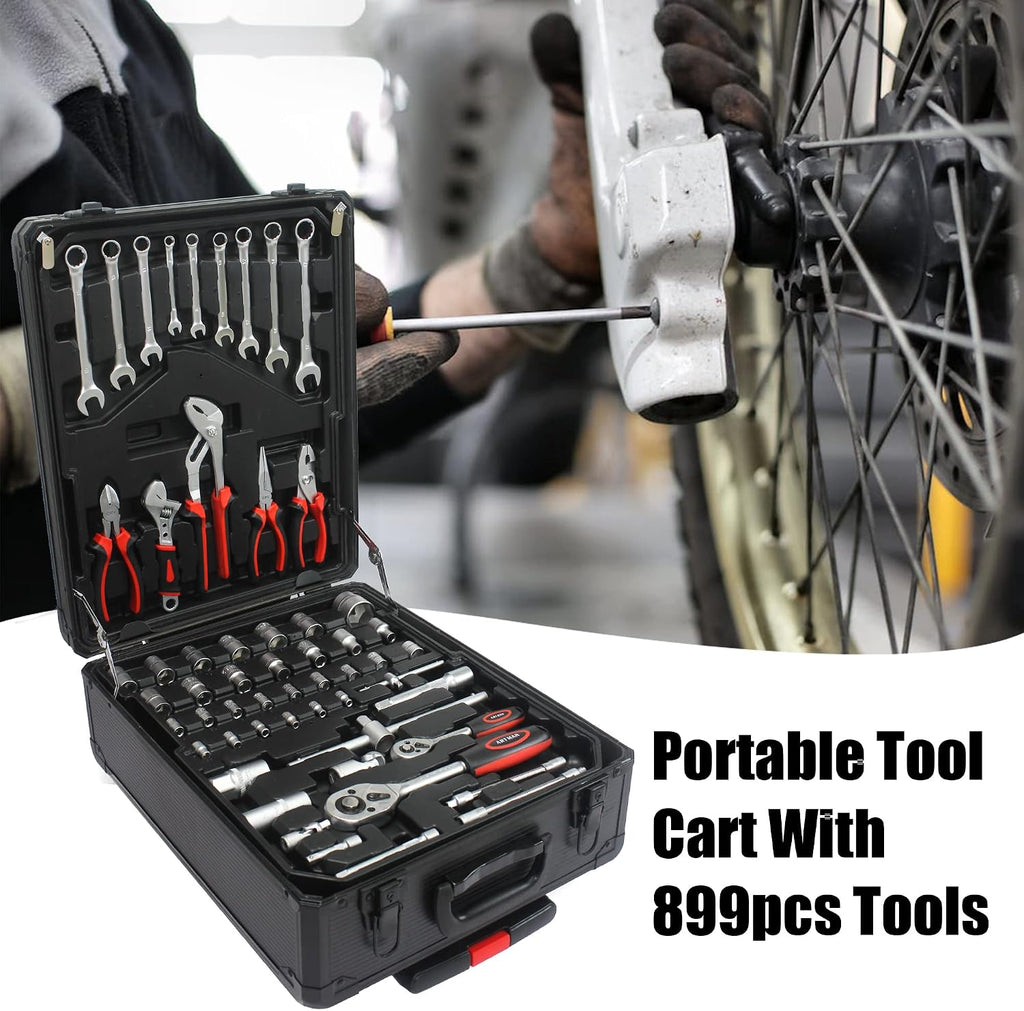 Home Tool Set Kit -899 PCS Home Auto Repair Tool Kit with Rolling Tool Box, Complete Hand Tool Set, Perfect for Homeowner, Diyer, Handyman