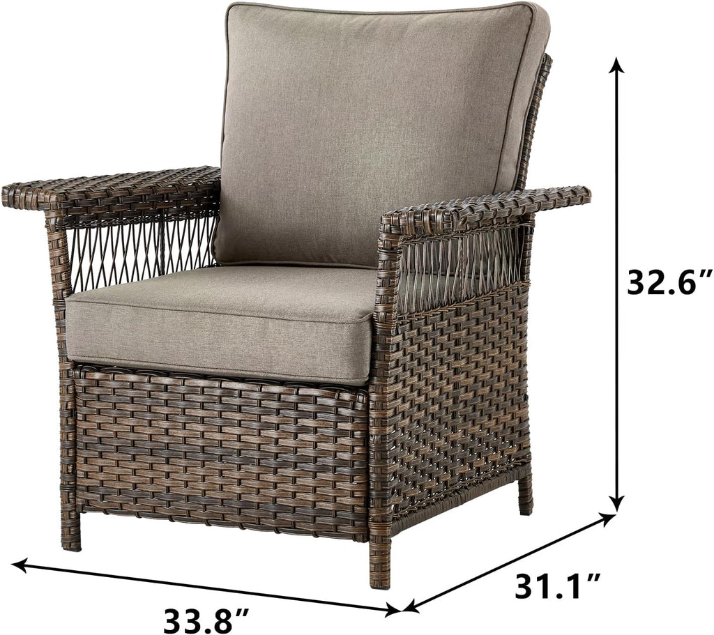 Outdoor Patio Chairs Wicker Chair - 2 Piece Rattan Patio Furniture Chairs Set with Sturdy Frame,All-Weather PE Wicker and Comfortable Cushions for Outside Porch Deck Balcony(Brown/Grey)