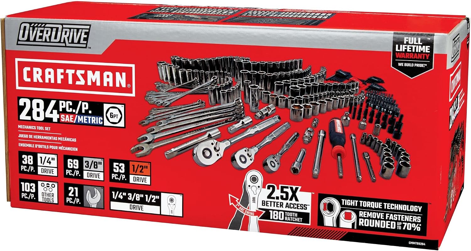 CRAFTSMAN OVERDRIVE 284-Piece Gunmetal Chrome Mechanics Tool Set, Standard SAE/Metric Socket Set, with Hard Case (CMMT99284)
