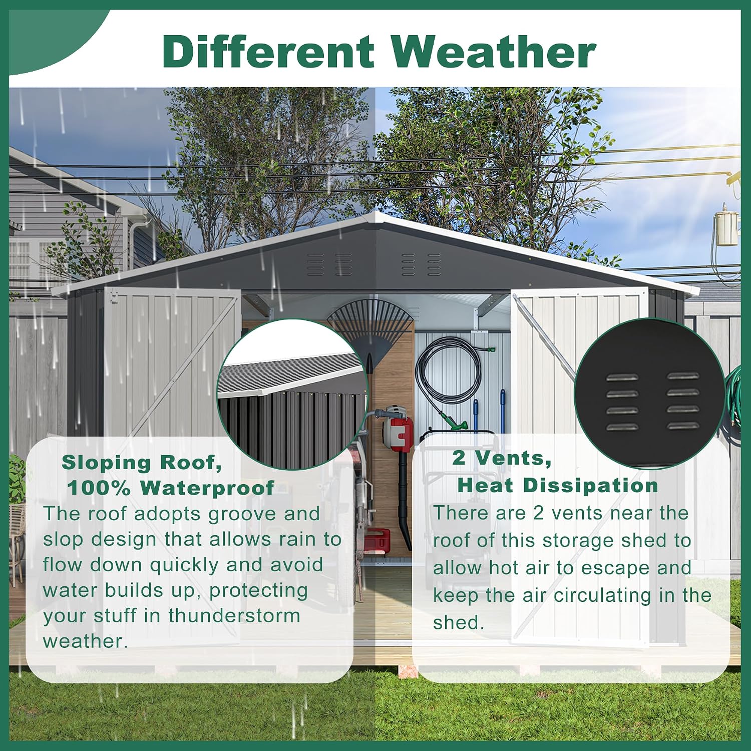 10x12 FT Shed Outdoor Storage Shed Metal Garden Shed with Lockable Doors & Slooping Roof Tool Shed Bike Shed for Backyard, Patio, Poolside (Black)