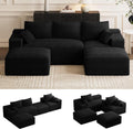 108' Oversized U-Shaped Sectional Couches for Living Room, Comfy Fluffy Corduroy Black Boneless Cloud Couch with 2 Ottomans, Plush Memory Foam Modular Sectional Sofa for Small Spaces