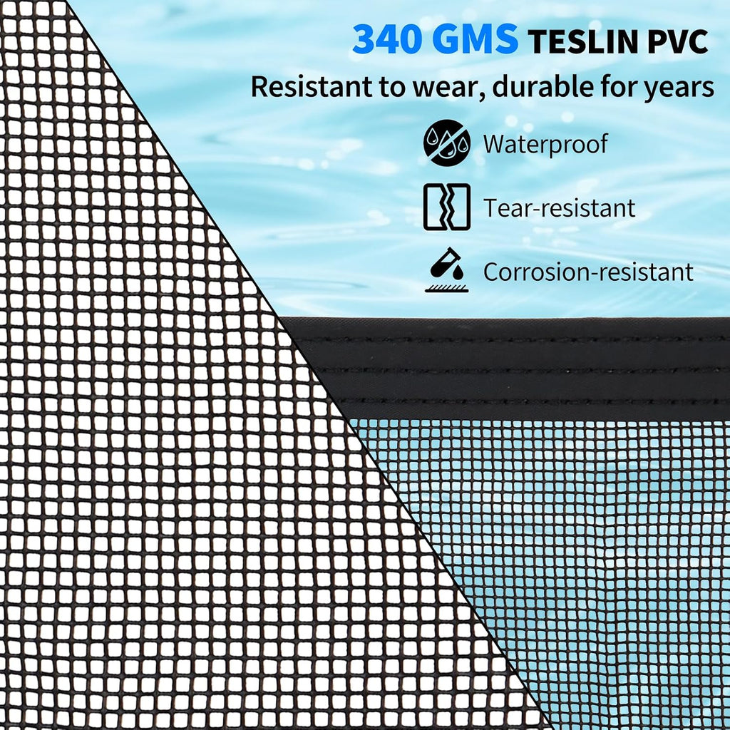 Pool Fence 4Ft x 108Ft, 320GSM Teslin Mesh with Stainless Steel Frame for Inground/Above Ground Pools, Swimming Pool Fence for Backyard Garden Pool Safety