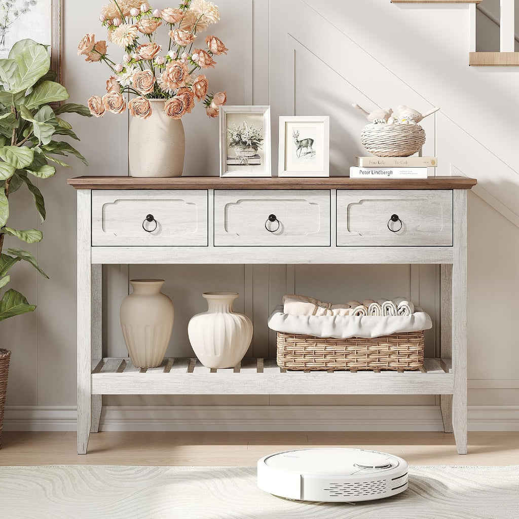 Maupvit Rustic Entryway Table with Large Storage Space, Farmhouse Feel Console Table for Entryway, Sturdy & Reliable Structure Sofa Table, Easy to Assemble Entry Table