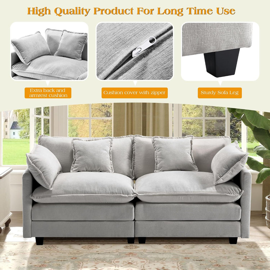 77.6' Modular Sectional Sofa,Loveseat Couch for Living Room, Modern Deep Seat Sofa 2 Seater Chenille Fabric Comfy Cloud Couches with Throw Pillows for Apartment,Small Spaces