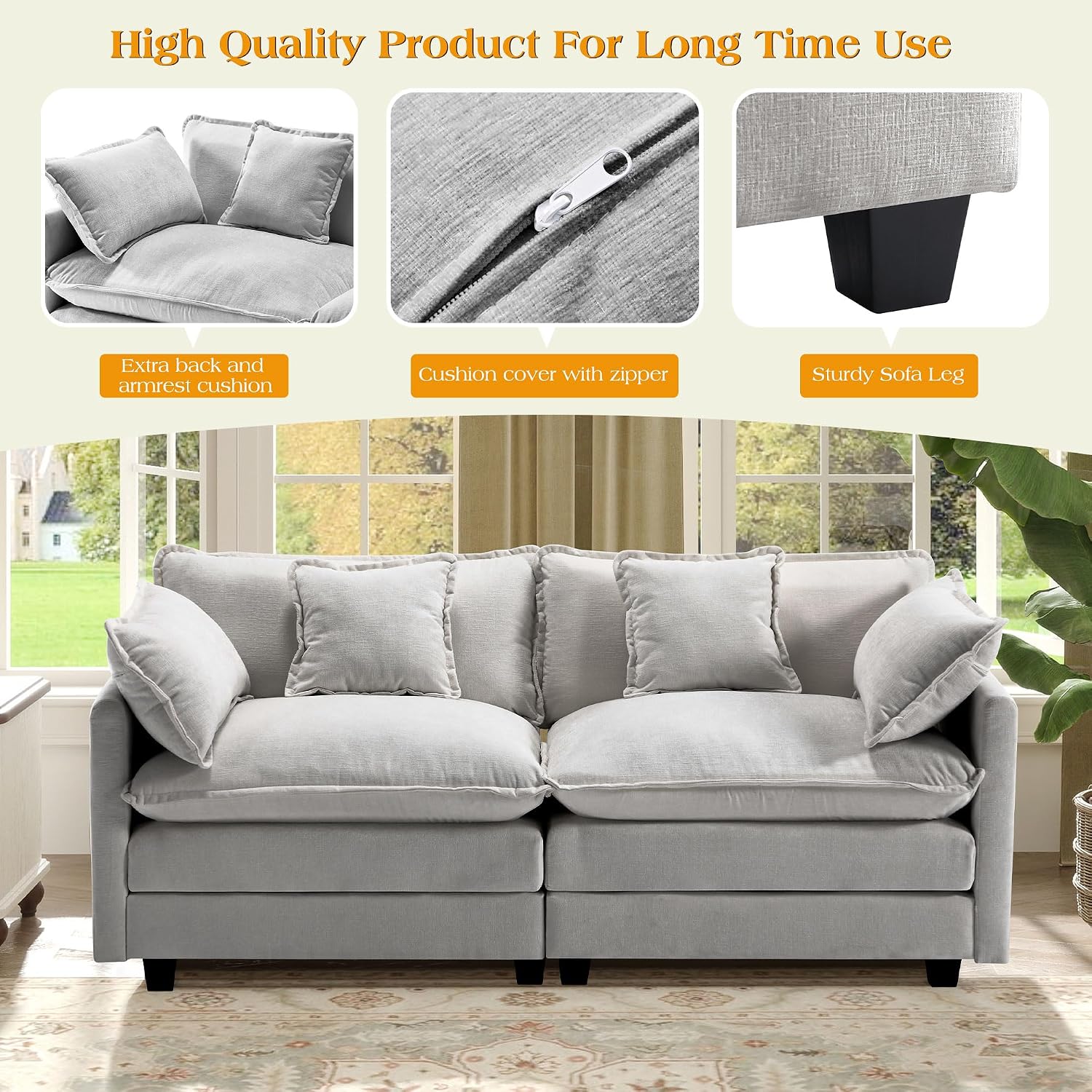 77.6' Modular Sectional Sofa,Loveseat Couch for Living Room, Modern Deep Seat Sofa 2 Seater Chenille Fabric Comfy Cloud Couches with Throw Pillows for Apartment,Small Spaces