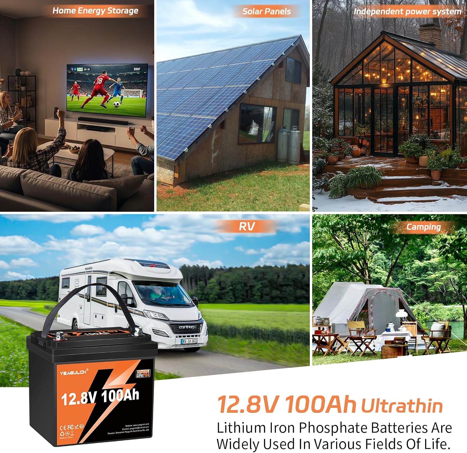 2 Packs 12V 100Ah Slim LiFePO4 Lithium Battery,1280Wh 15000+ Deep Cycle Lithium Iron Phosphate Battery 100A BMS 12V Lithium Battery Ideal for RV Solar Off-Grid Systems Home Energy Storage