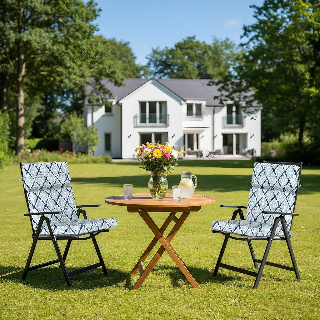 DYTXIII Outdoor High Back Chair Cushions Set of 2, 44'x22' Water Repellent Patio Seat Cushions with Elastic Sponge, All Weather Chair Pads for Rocking, Dining Chairs,Patio Furniture - Geometry Blue