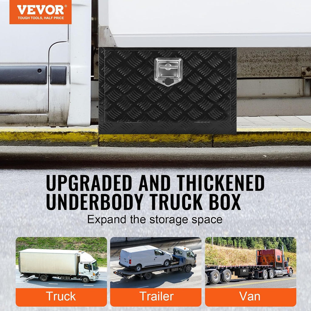 VEVOR Underbody Truck Box, 24' x 17' x 18', Heavy Duty Aluminum Diamond Plate Tool Box with Lock and Keys, Waterproof Trailer Storage Box with T-Handle Latch for Truck, Van, Trailer