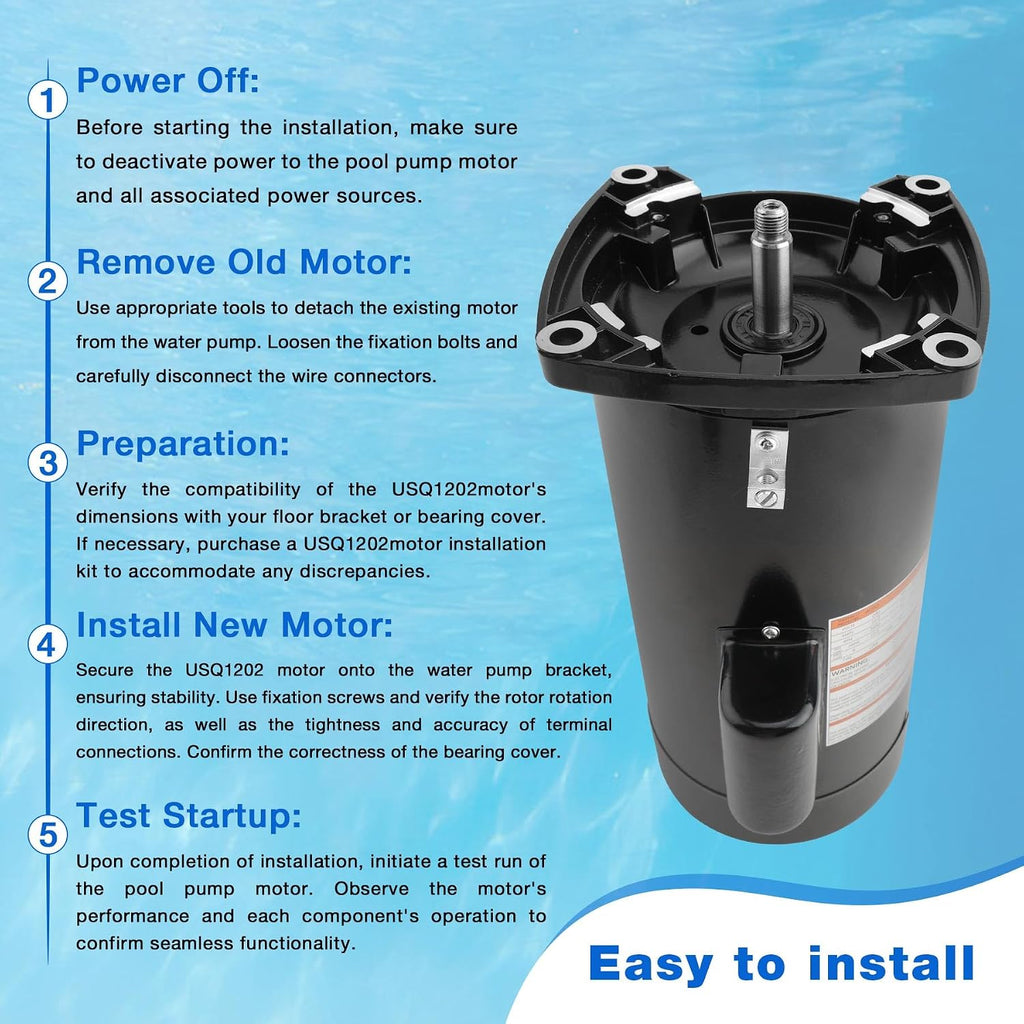 ATRACYPART USQ1202 2HP Pool Pump Motor 48Y Frame, 230V, 3450 RPM Compatible with A.O. Smith Century Pool Pump Motors with Square Flange for Various Above Ground and Underground Swimming Pools